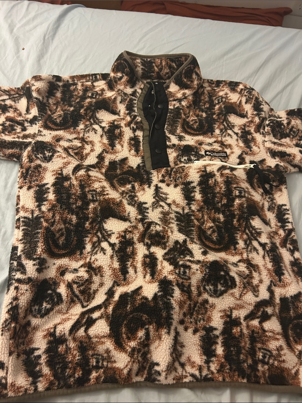 Columbia Brown Beige Patterned Fleece Pullover